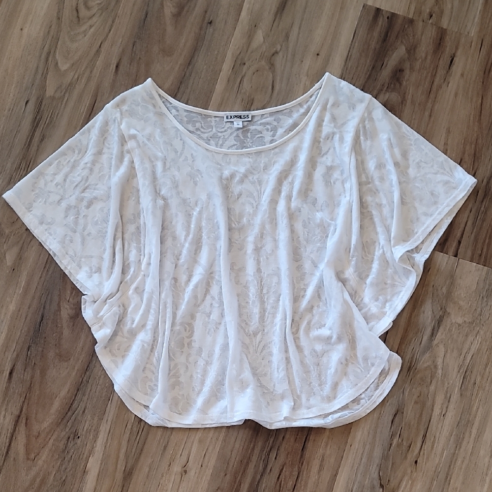 Express Elegant White Sheer Floral Tee